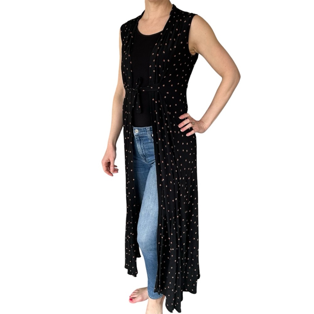 Free People Maxi Dotted Tie-up Vest Boho Bohemian Festival Cover-up Duster Sheer